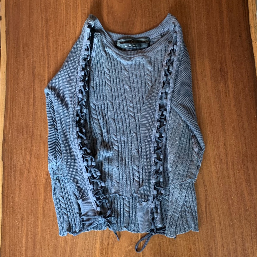 GRAY Free People Lace Up Thermal Sweater S M - Picture 2 of 4